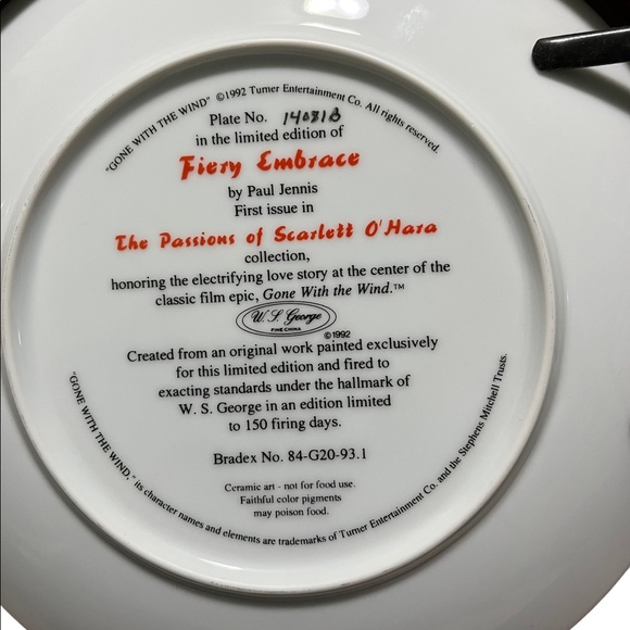 1992 THE PASSION OF SCARLETT O’HARA DECORATIVE PLATE - Picture 5 of 5
